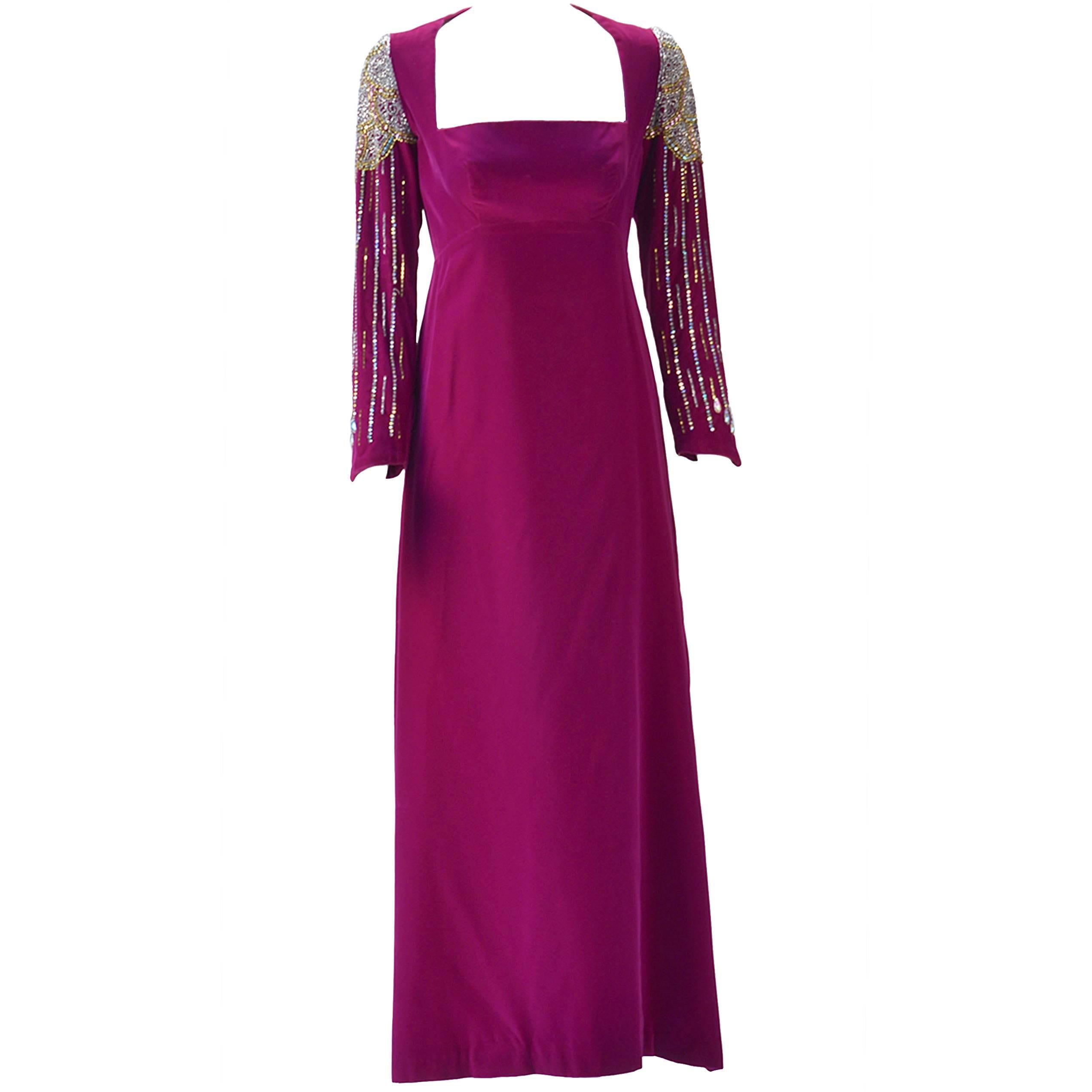 1960s Mr. Blackwell Custom Purple Velvet Evening Dress