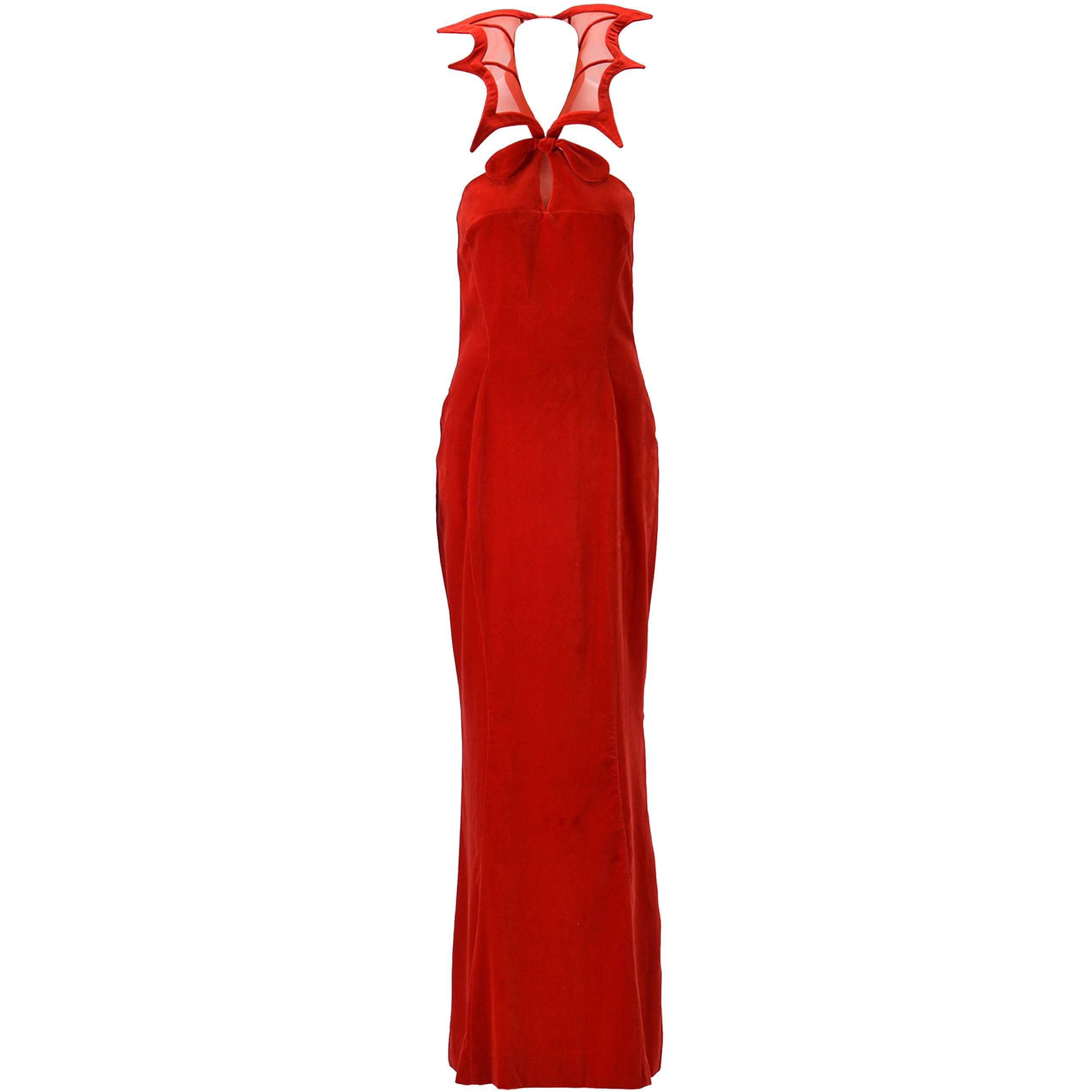 Rare 1980s Thierry Mugler Red Velvet Gown, "The Kiss of the Spider-woman"