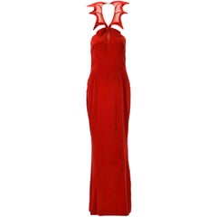 Retro Rare 1980s Thierry Mugler Red Velvet Gown, "The Kiss of the Spider-woman"