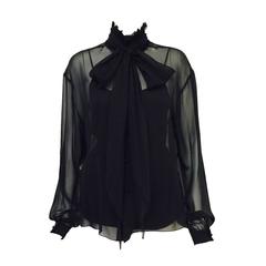 New Chanel Spring 2001 Black Sheer Silk Blouse With Knit Spaghetti Strap Tank 