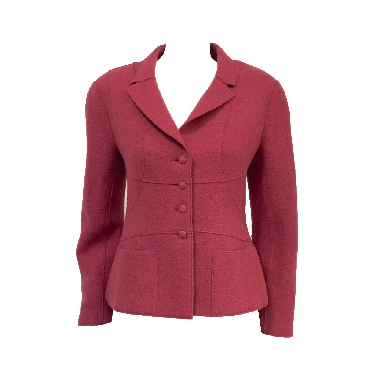 Chanel Fall 1999 Berry Boiled Wool Fitted Jacket  For Sale