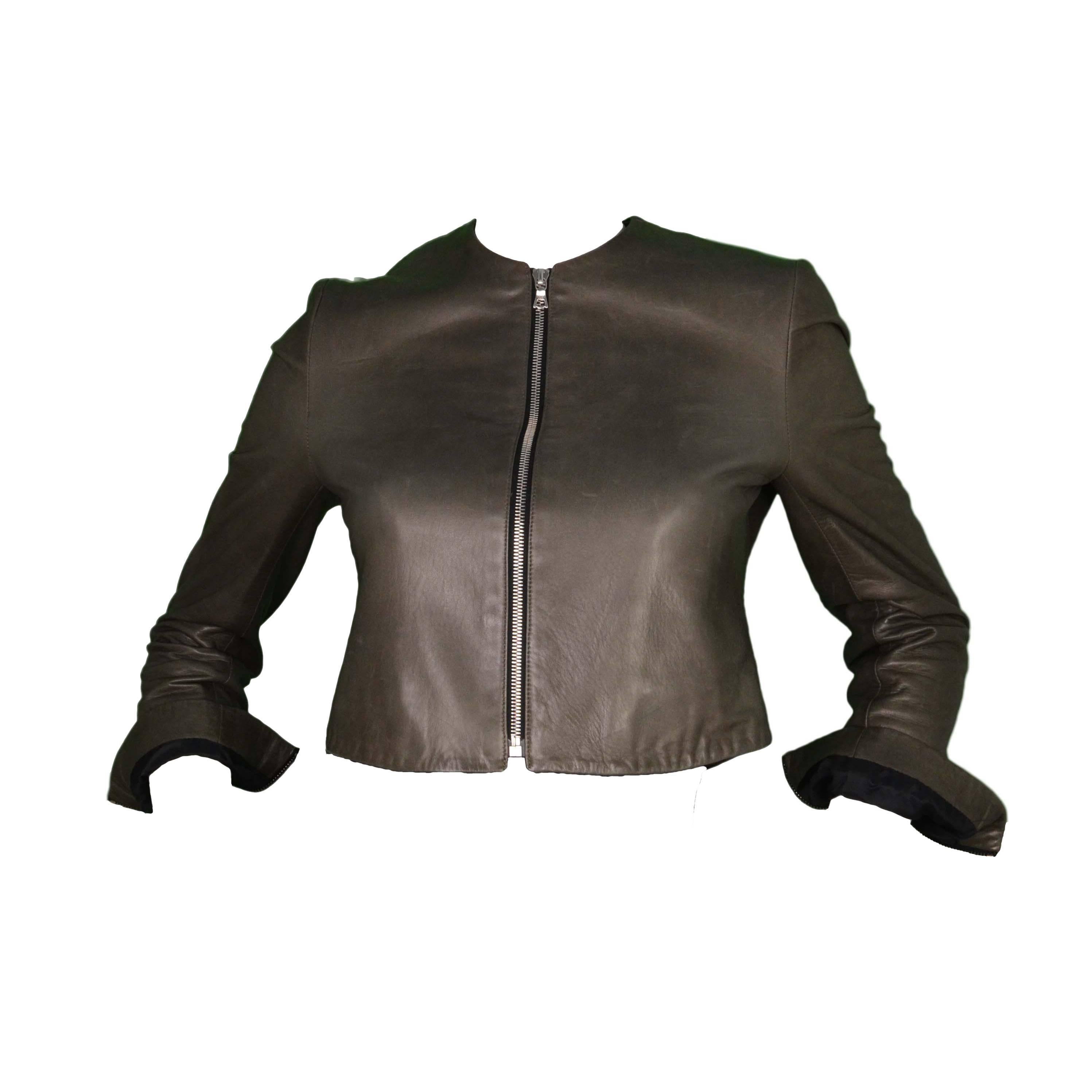 The Row Grey Leather Cropped Jacket sz 4