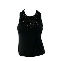 OSCAR DE LA RENTA Size S Black Cashmere Knit Sleeveless Beaded Dress Top