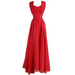 Vintage 1940s Emma Domb Red Chiffon Party Dress