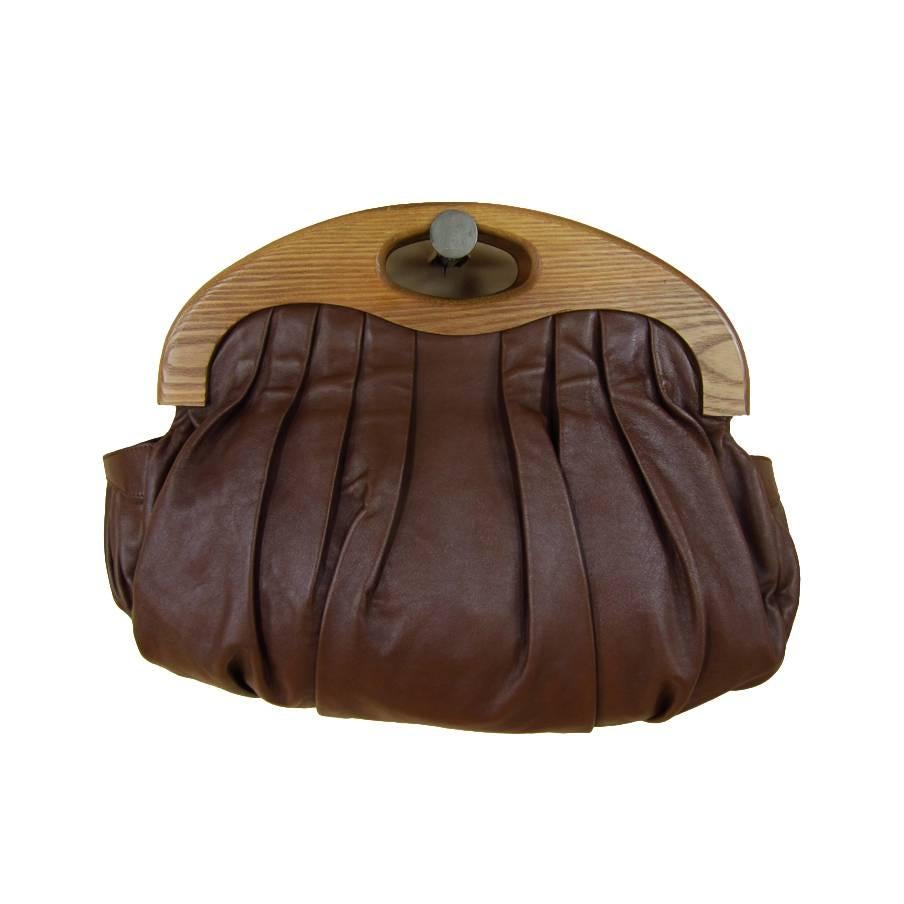 CHRISTIAN LOUBOUTIN Brown Wooden Handles Leather Handbag