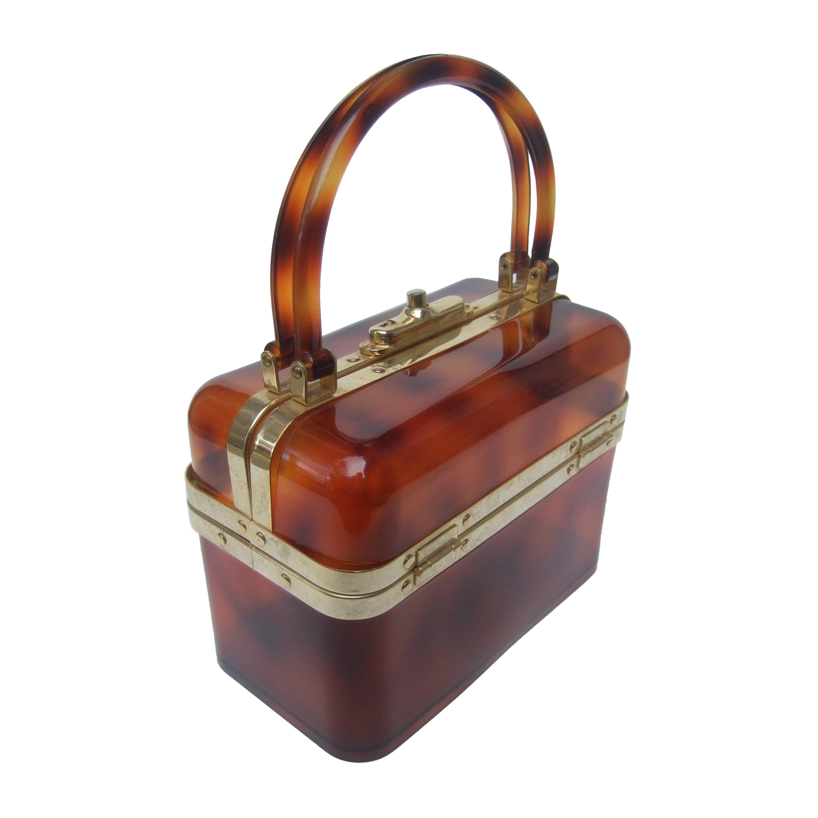 Sleek Tortoise Shell Lucite Handbag Made in France c 1970