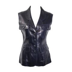 Retro Chanel Navy Leather Vest 