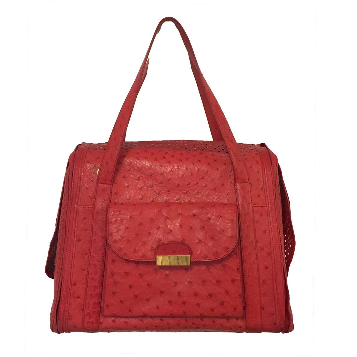 Gorgeous Giorgio's Red Ostrich Pet Carrier With Sheared Mink Bed