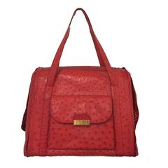 Gorgeous Giorgio's Red Ostrich Pet Carrier With Sheared Mink Bed