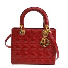 Christian Dior Red Quilted Cannage Lady Dior Satchel Shoulder Bag