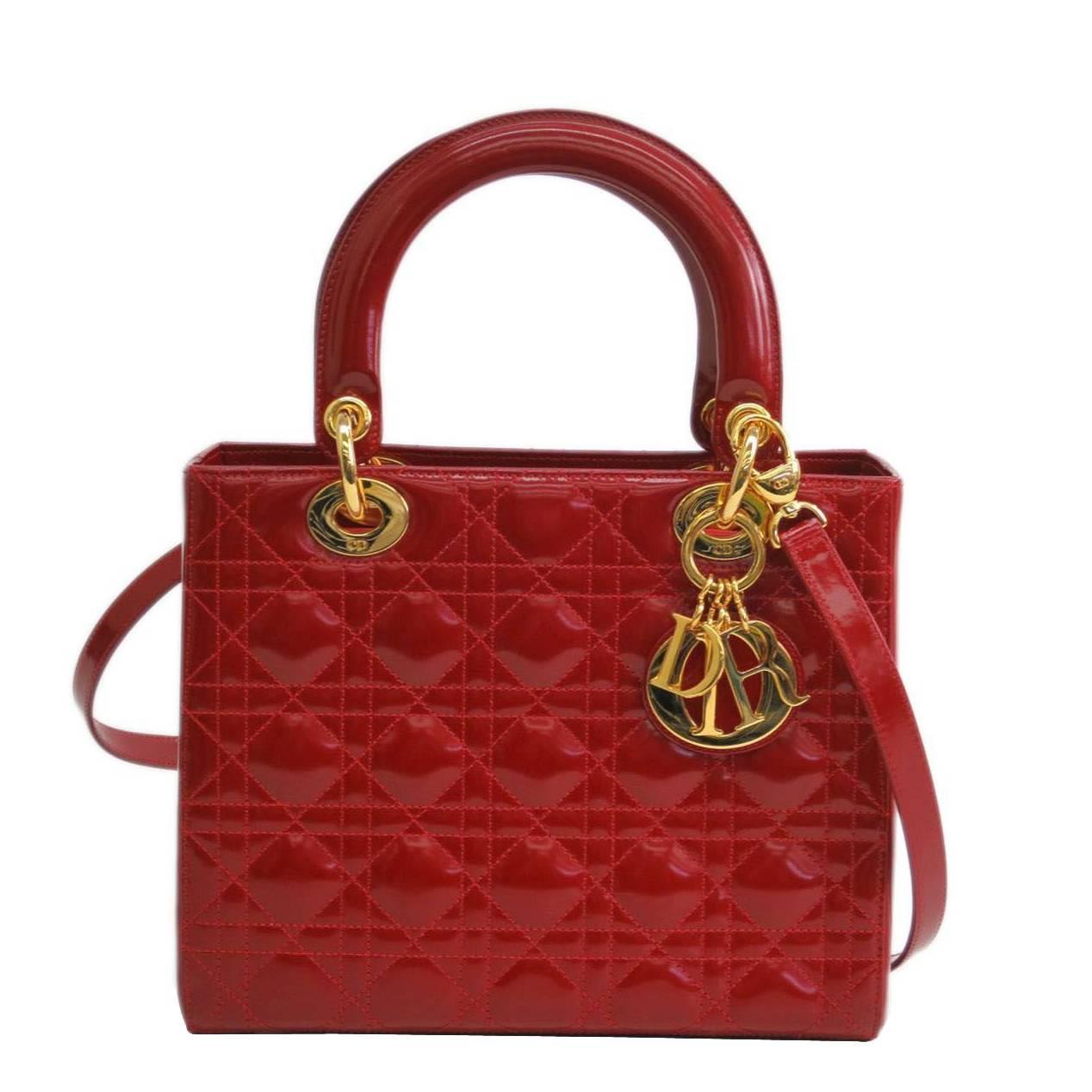 Christian Dior Red Quilted Cannage Lady Dior Satchel Shoulder Bag at