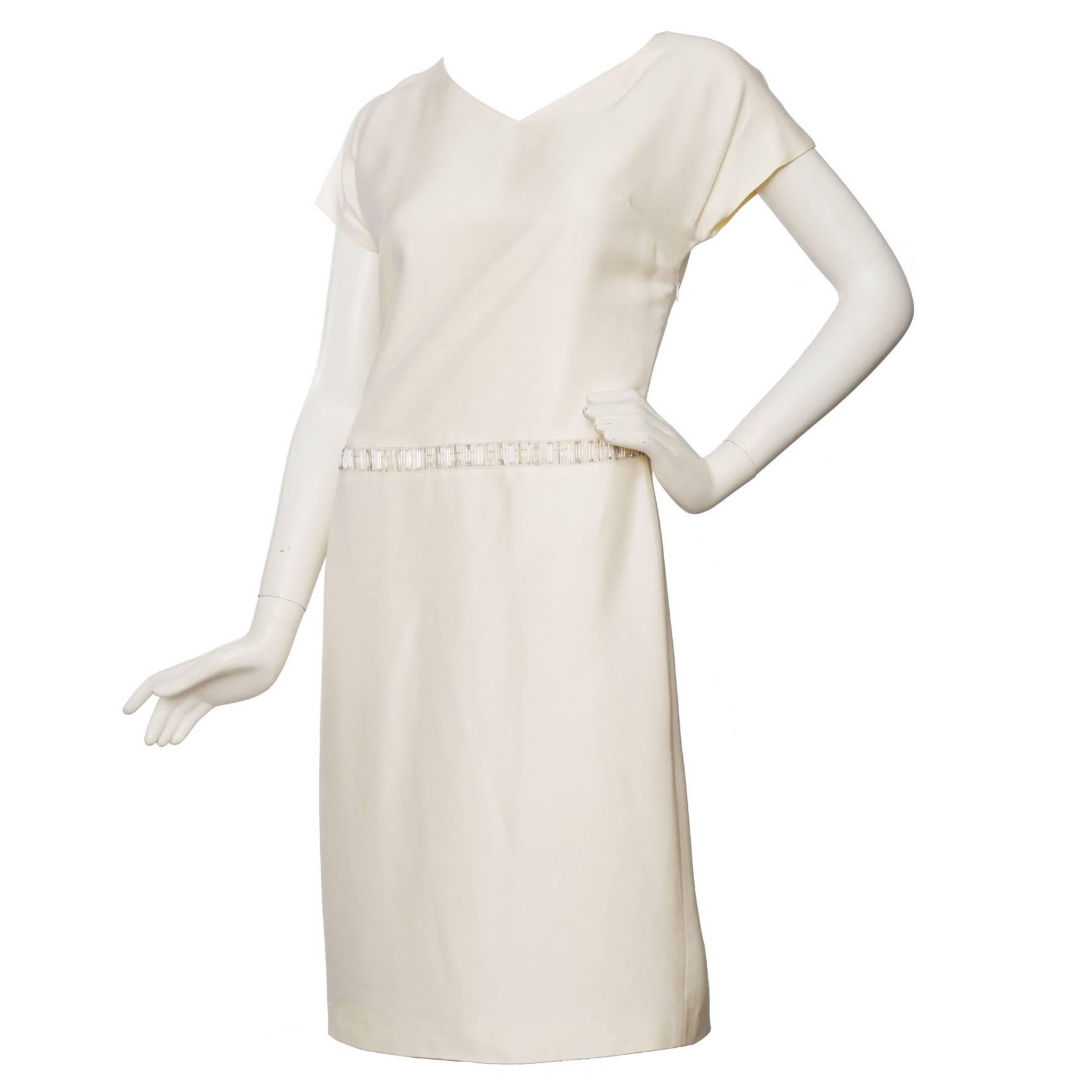 1980s Off-White Beaded Valentino Silk Dress For Sale