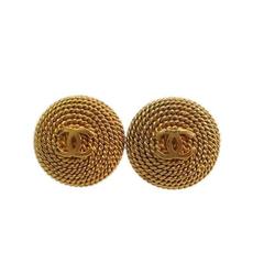 Chanel Retro Gold Tone CC Button Earrings