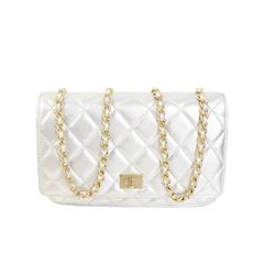 Chanel Silver Quilted Leather Flap Bag