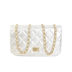 Vintage Chanel Silver Quilted Leather Flap Bag