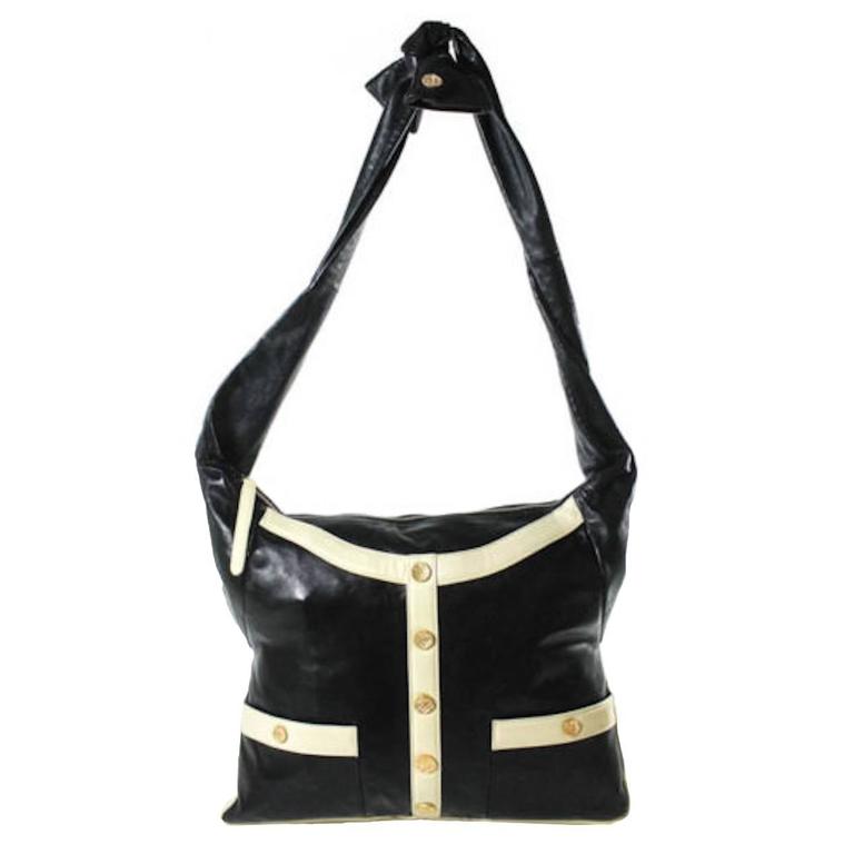 Chanel Black Beige Leather Gold Hardware Girl Hobo Tie Crossbody Shoulder Bag at 1stdibs