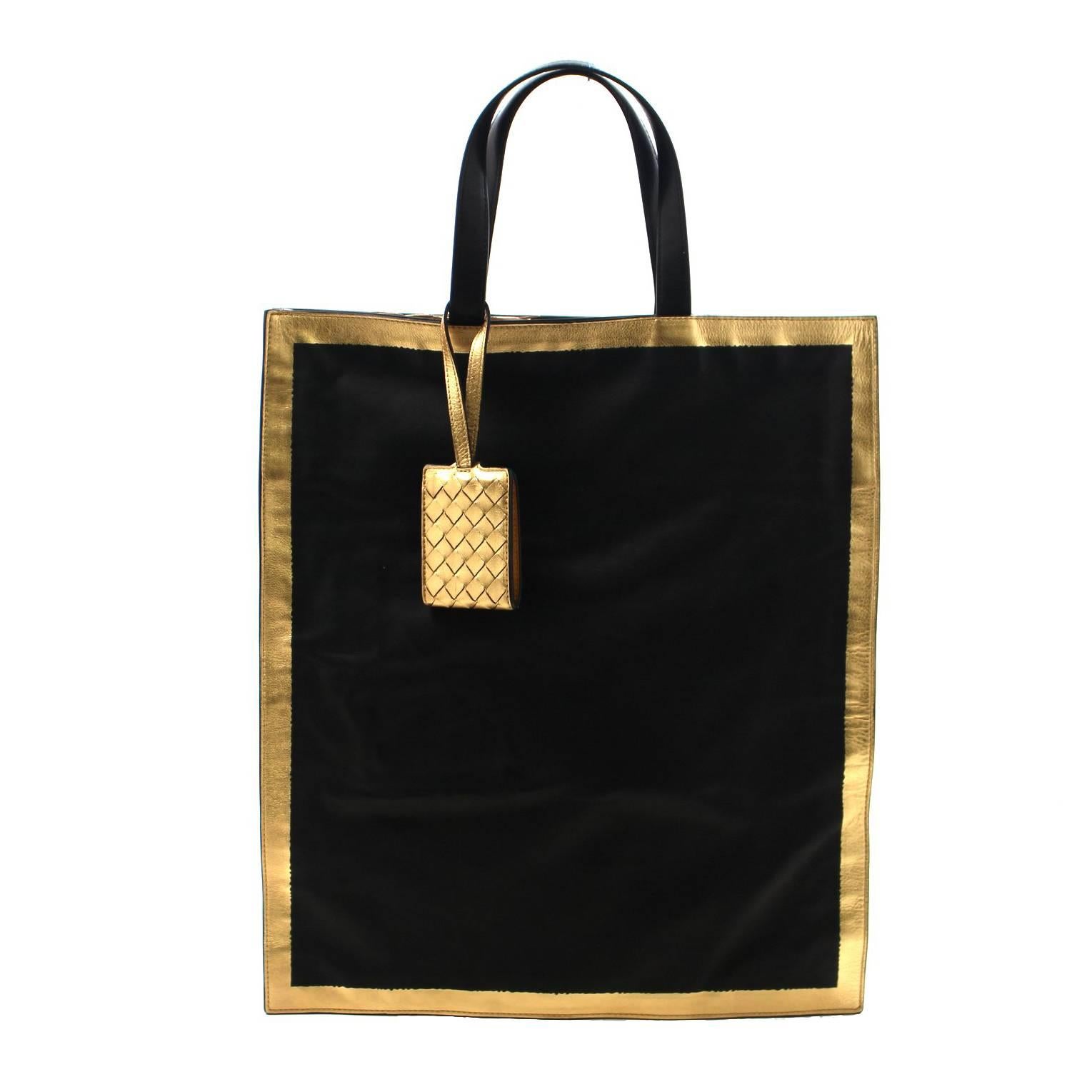 Bottega Veneta Black and Gold Leather Tote Bag