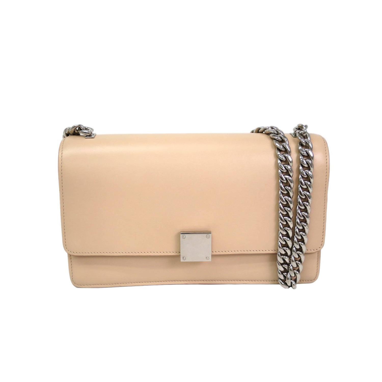 Celine Beige Nude Leather Flap Silver Chain Crossbody Shoulder Bag at 1stdibs