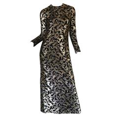 1970s Metallic Silver & Gold Thread Silk Galanos Dress 11