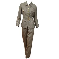 Chanel Taupe Pantsuit With Gold Buttons