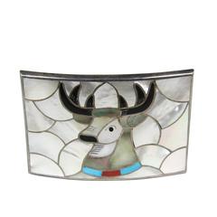 PORFILIO & ANN SHEYKA Native American Zuni Moose INLAY Belt Buckle 9