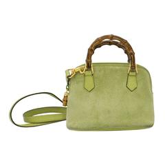 Vintage 1980's Gucci Green Suede Mini Bag with Bamboo Handle