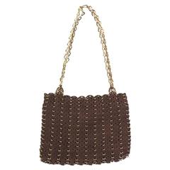Paco Rabanne Chocolate Brown Suede Disc Shoulder or Crossbody Handbag 