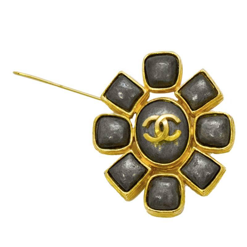 1997 Chanel Faux Pewter and Gold Pin 