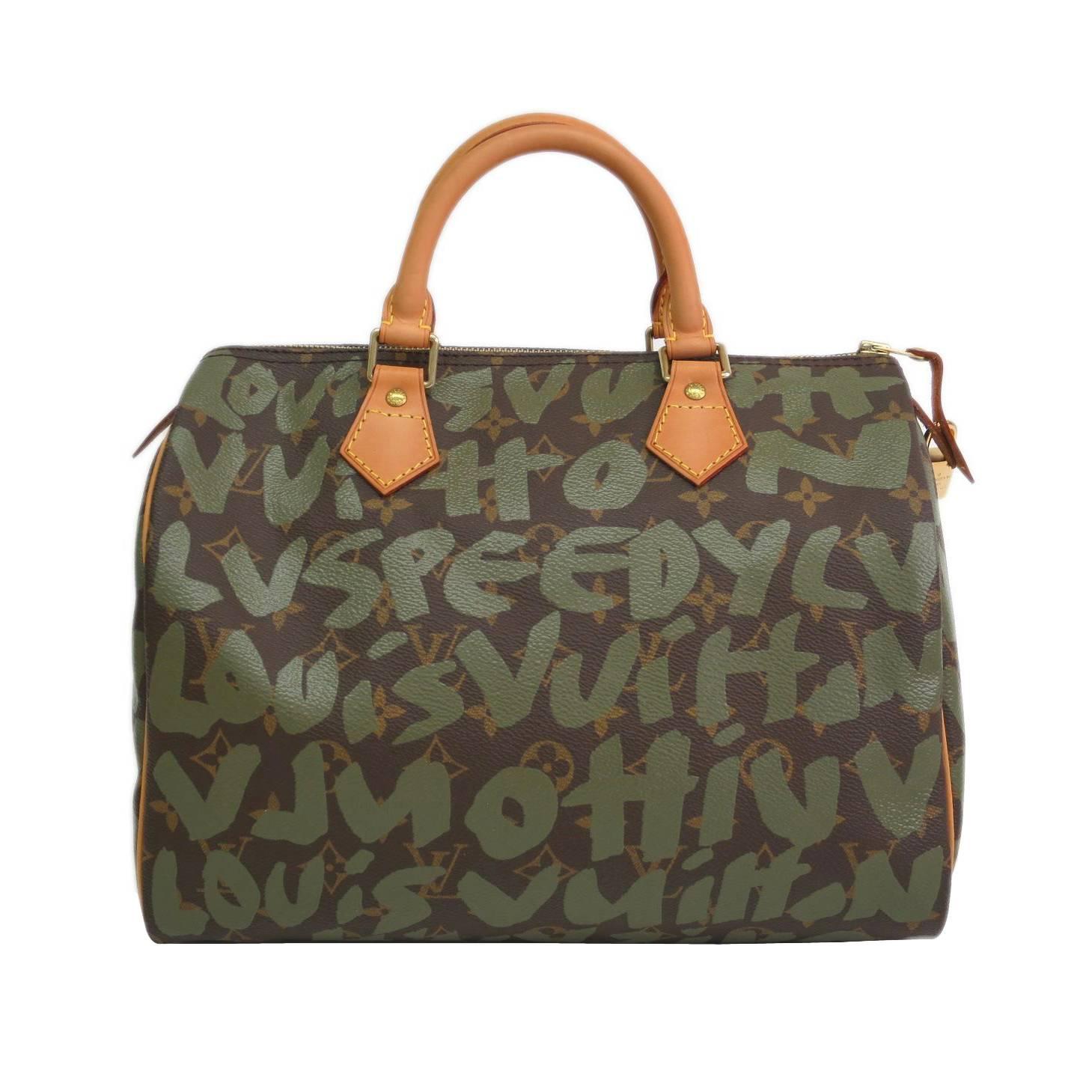 Louis Vuitton Limited Edition Stephen Sprouse Green Graffiti Speedy 30 Satchel 