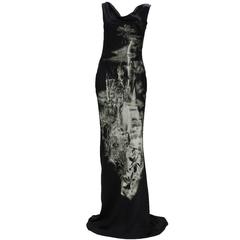 2007 Alexander McQueen Black Printed Gown