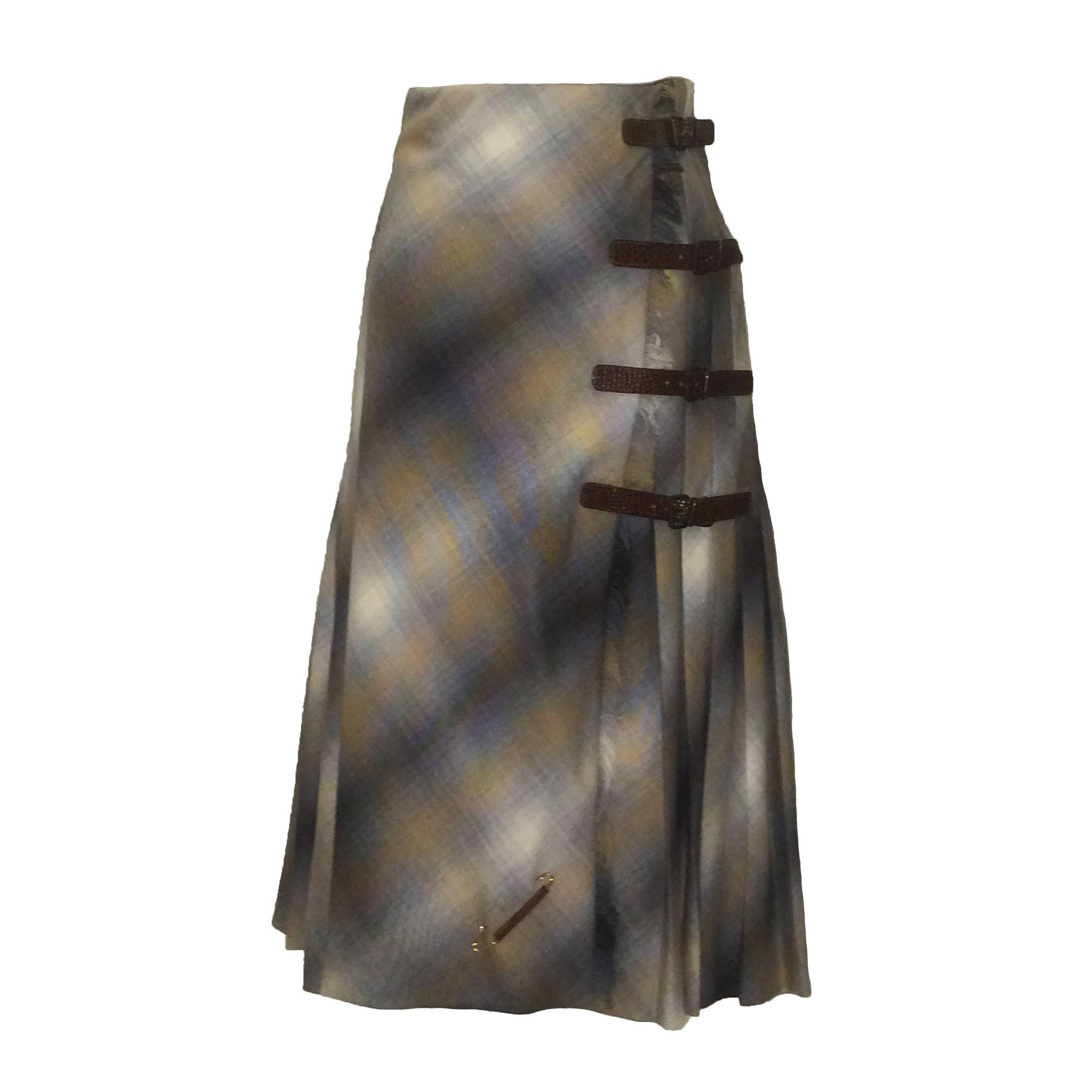 Alexander McQueen Fall 2005 Pleated Wool Plaid Skirt with Buckles