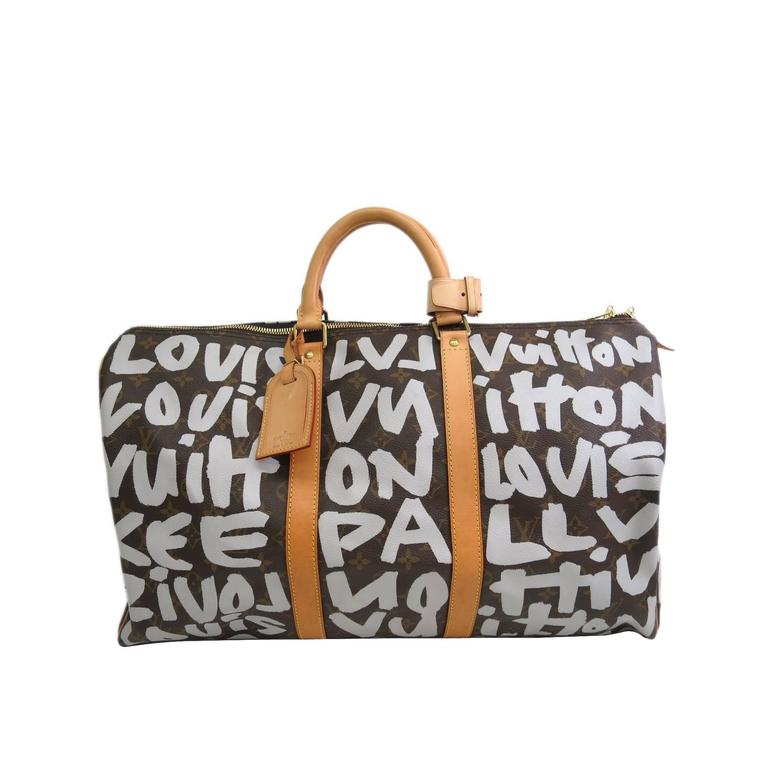 Louis Vuitton Brown White Graffiti Sprouse Carryall Travel Weekend Duffle  Bag
