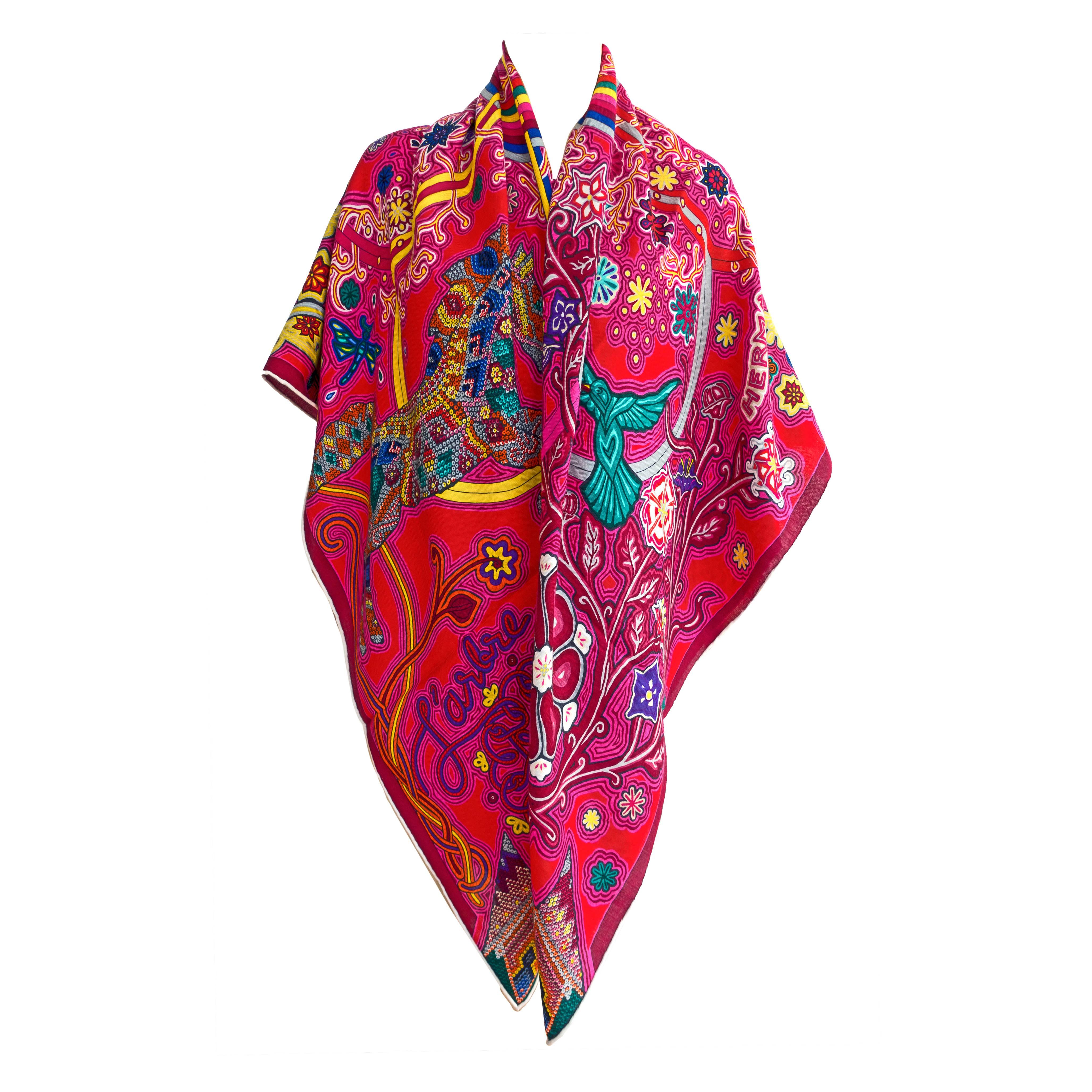 Hermes L'Arbre du Vent Kaschmir Seidenschal Schal GM 140cm Fabelhaft
