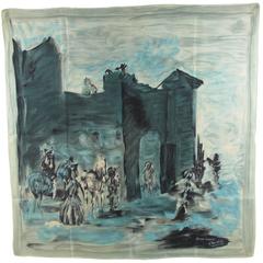 1950s Jeanne Lanvin silk scarf designed by Castillo Spanish Medieval Scene