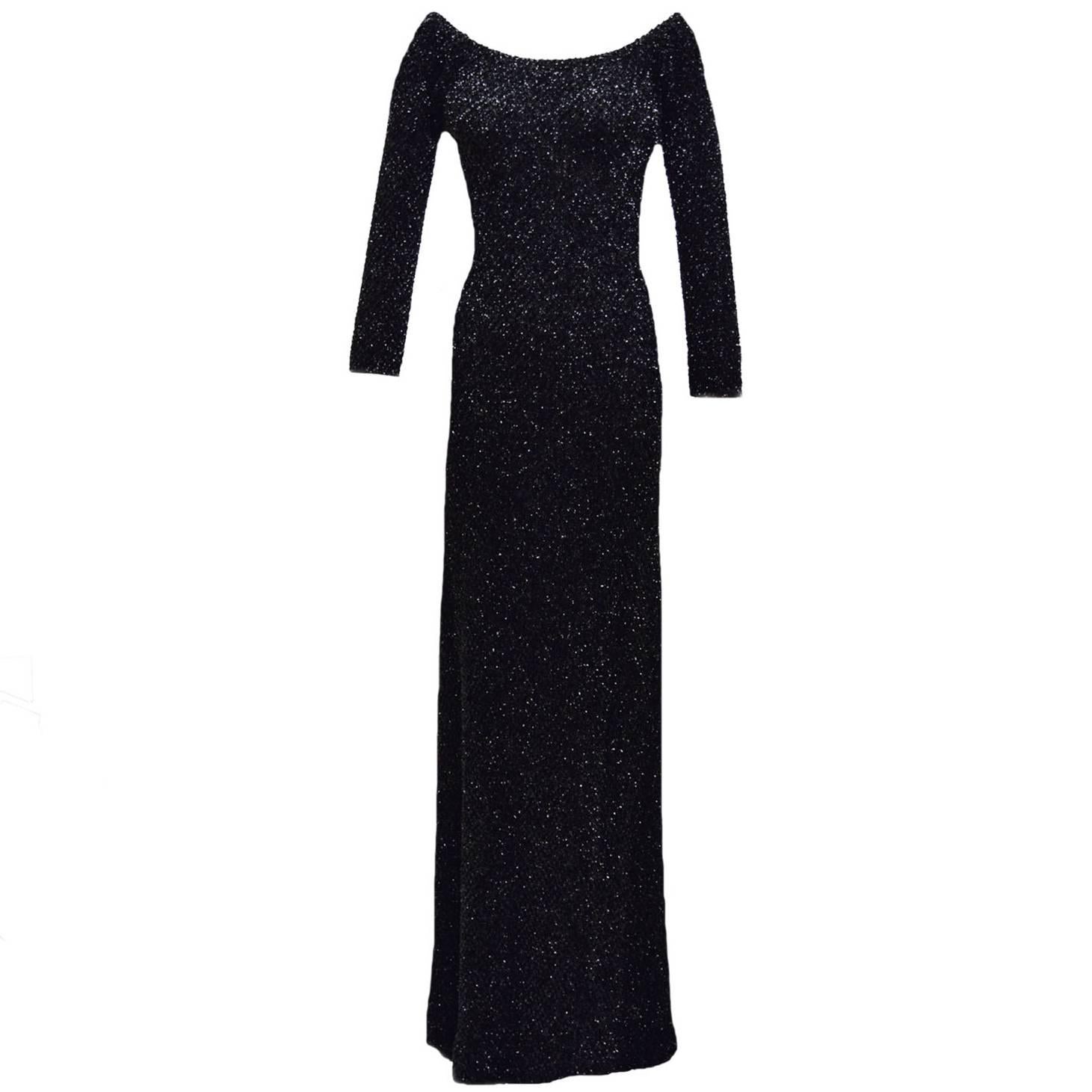 Yeohlee New York Black Metallic Tencel Long Sleeve Maxi Evening Dress For Sale