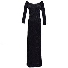 Yeohlee New York Black Metallic Tencel Long Sleeve Maxi Evening Dress