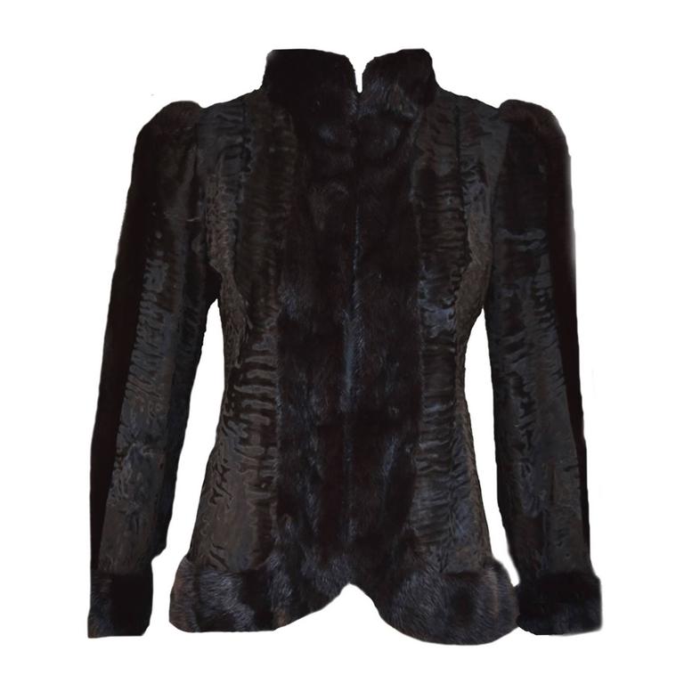 Christian Dior Fur Jacket in Black Swakara Persian Lamb with Black Mink  Trim For Sale at 1stDibs