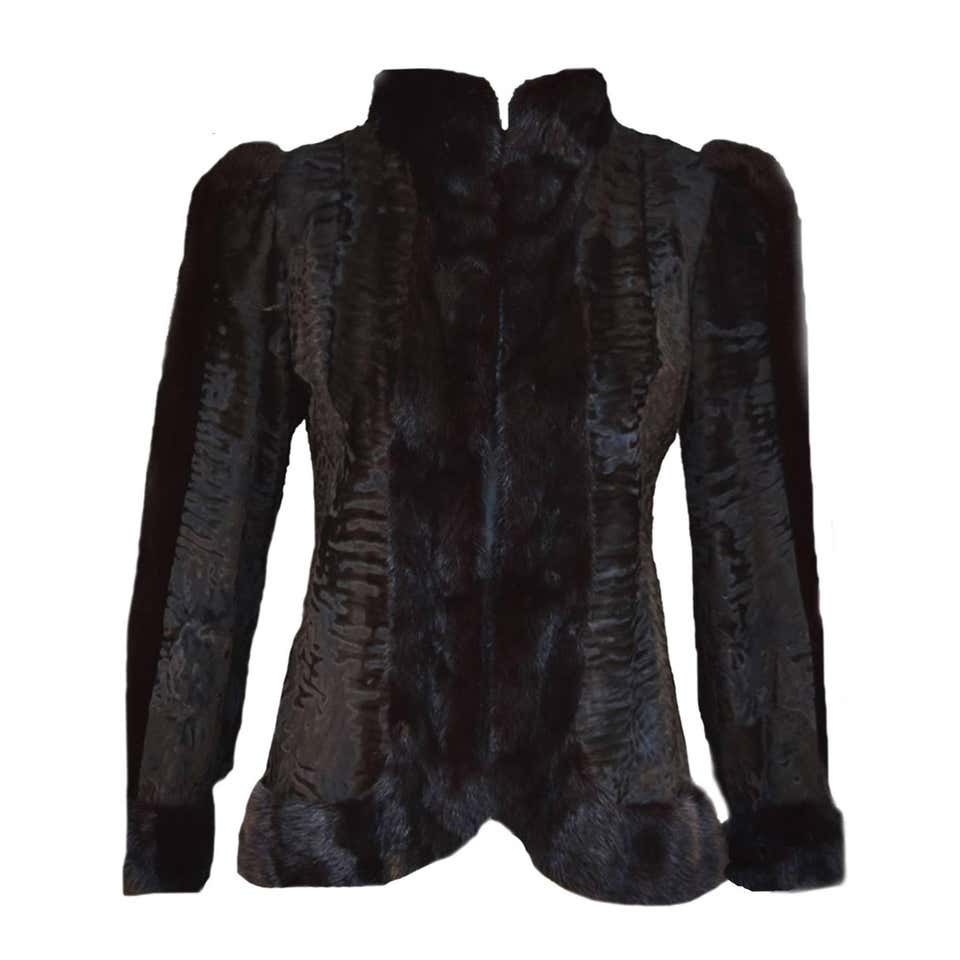 Christian Dior Fur Jacket in Black Swakara Persian Lamb with Black Mink ...