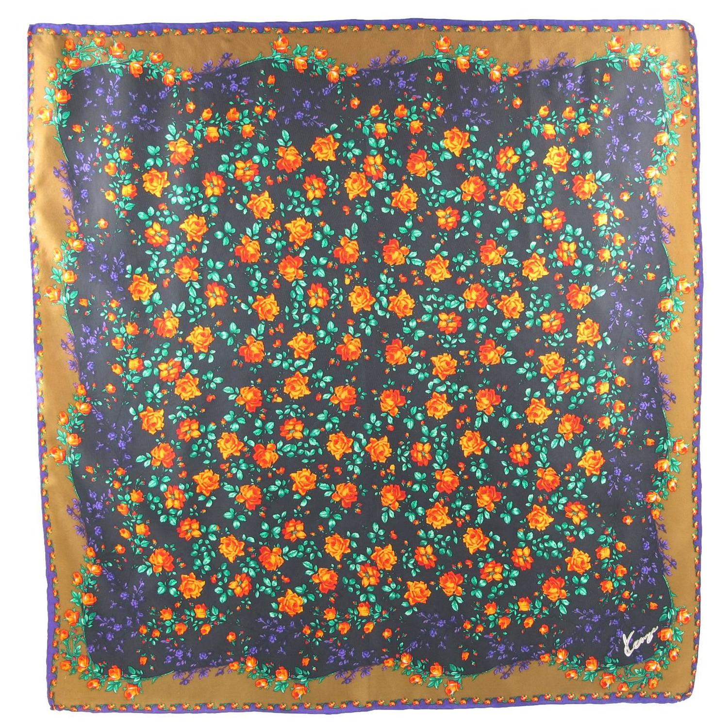 Vintage 1980s Kenzo Silk Scarf Floral Pattern For Sale at ...