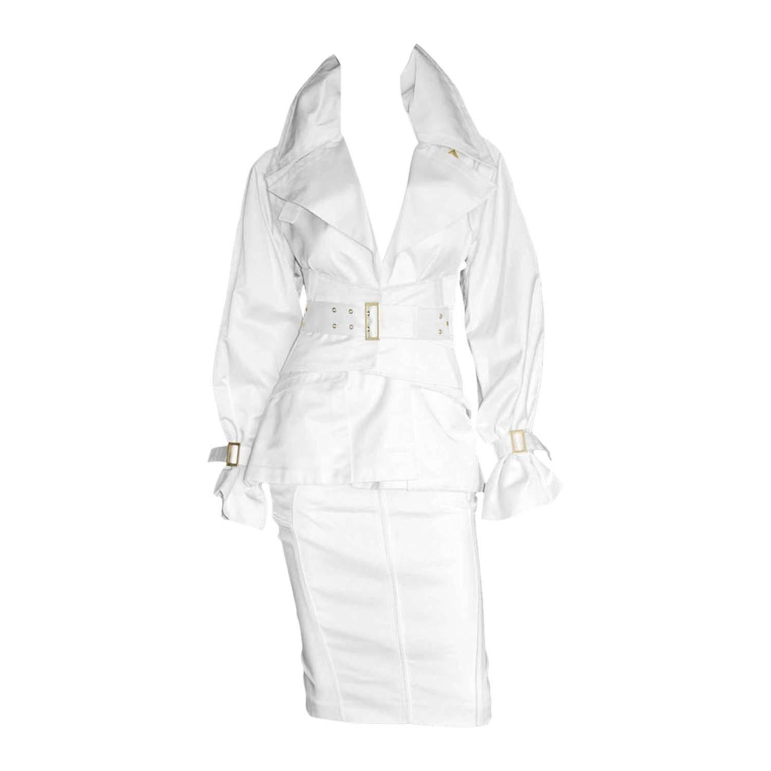 Incredibly Rare Tom Ford For Gucci FW 2003 White Corsetted Runway Jacket 
Skirt