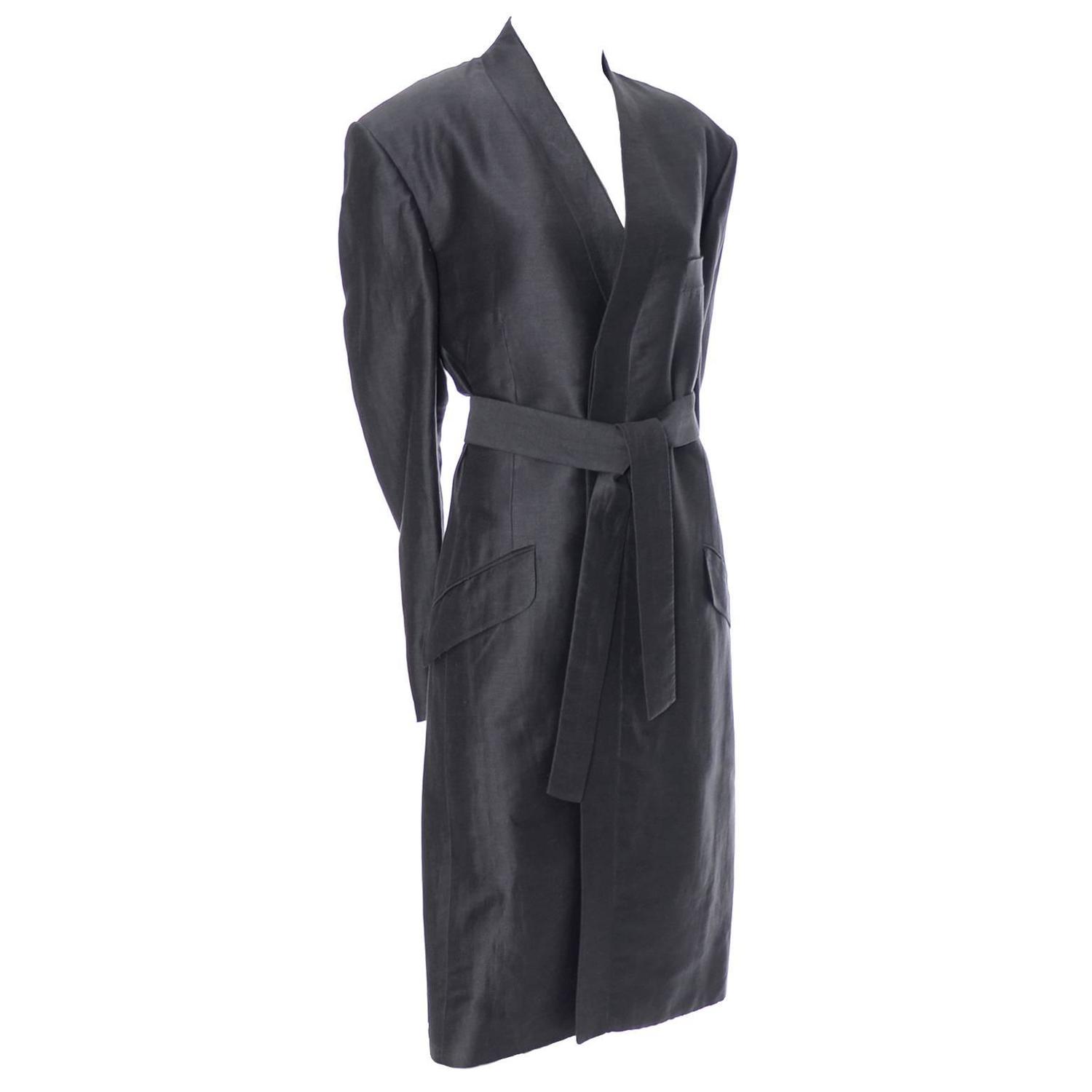 Yves Saint Laurent Rive Gauche YSL Mens Vintage Coat Gray Linen For