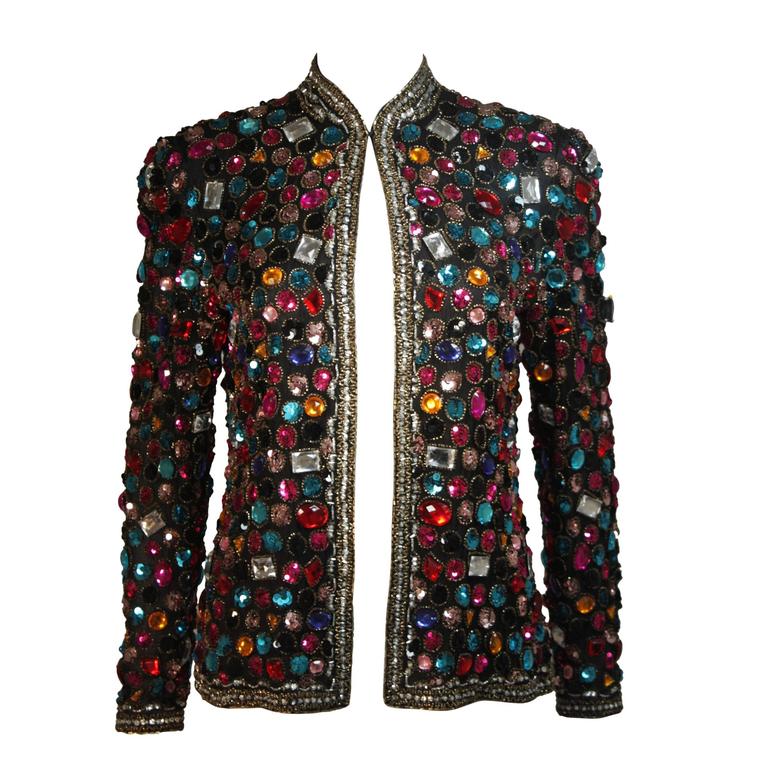 VICTORIA ROYAL Heavily Bejeweled Jacket MultiColor Rhinestones Size 6