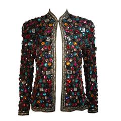 VICTORIA ROYAL Heavily Bejeweled Jacket Multi-Color Rhinestones Size 6 
