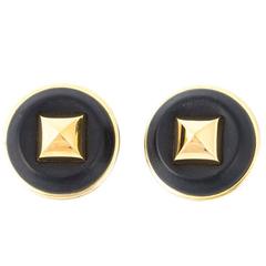 Hermès Medor black leather Earrings