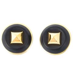 Hermès Medor black leather Earrings 