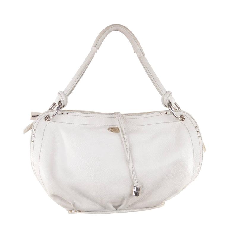CELINE PARIS White Leather SHOULDER BAG Handbag TOTE w/ STUDS Detailing ...