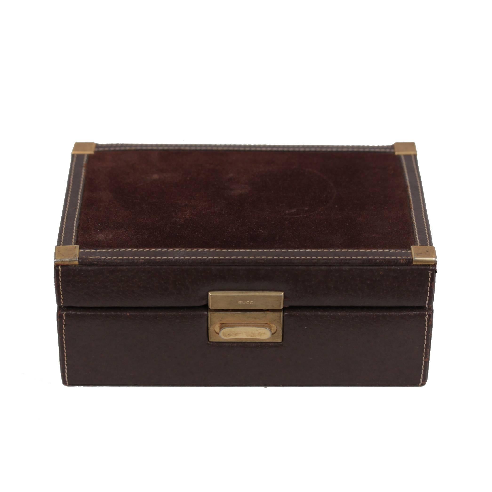 GUCCI Italian VINTAGE Brown Suede & Leather JEWELRY BOX Case
