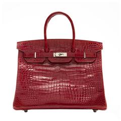 Hermes Rouge Braise Porosus Crocodile Birkin 35cm