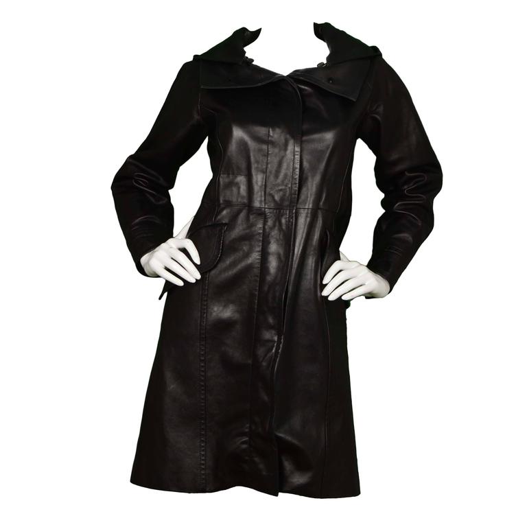 Celine Black Leather Hooded Jacket sz 38 For Sale at 1stdibs