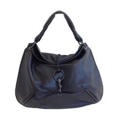 Bottega Veneta Black Leather Hobo Bag With Intracciato Details